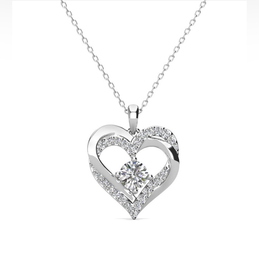 NEW Cate & Chloe‎ April Birthstone Heart Necklace 18k White Gold Plated Silver